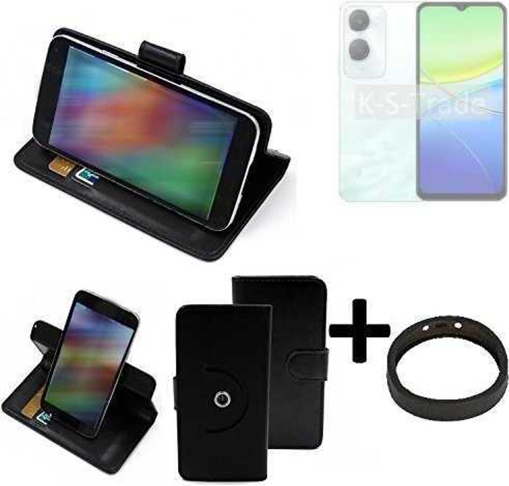 K-S-Trade Case Schutz Hülle kompatibel mit Vivo Y36c + Bumper Handy Hülle Flipcase Smartphone Cover Handy Schutz Tasche Walletcase schwarz