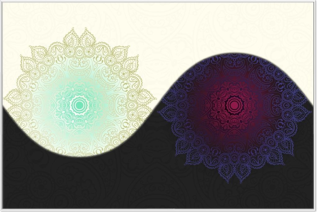 Wallario Wandbild Mandalas - Yin Yang, Größe: 61 x 91,50 cm, Poster mit weißem Aluminiumrahmen