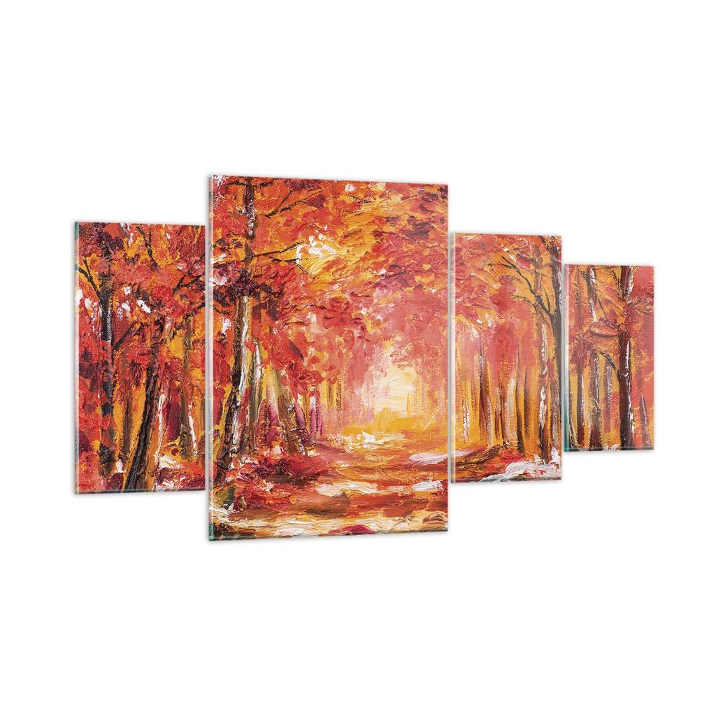Bilder auf glas - 4 Teile - Herbst Wald Rot - 160x90cm - Glasbilder - Wandbilder - Bilder - zum Aufhängen bereit - Wanddekoration aus Glas - Glas ...