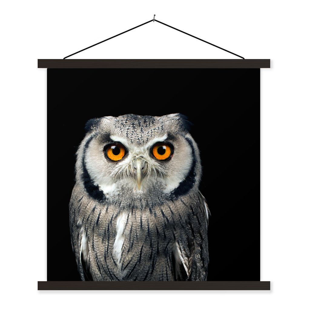 MuchoWow Textilposter Eule - Vogel - Orange - Schwarz 90x90 cm mit schwarzem Rahmen - Magnetisches