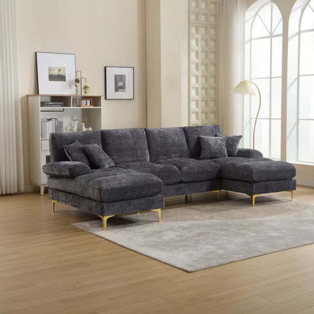 ODIKALO Loungesofa U-förmiges Chaiselongue Sofacouch Dekokissen Chenille-Stoff