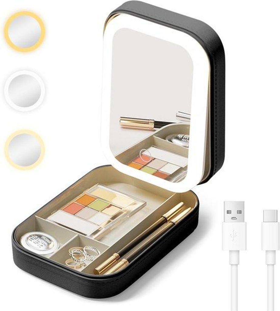 Make-up-Schminkkoffer mit Beleuchtung, Reisebegleiter für Kosmetikartikel, Schminkzubehör und Beautybedarf (Schwarz)