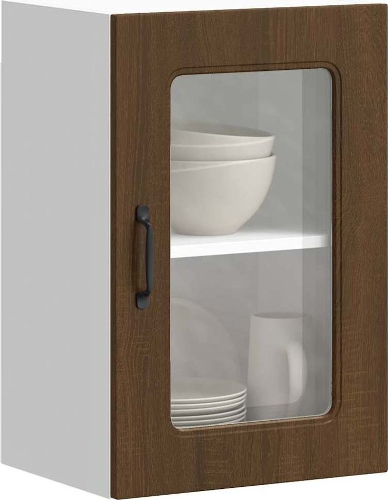 Möbel Glamour Küchen-Hängeschrank mit Glastür Kalmar Braun Eichen-Optik - Küchenschränke CC7318594