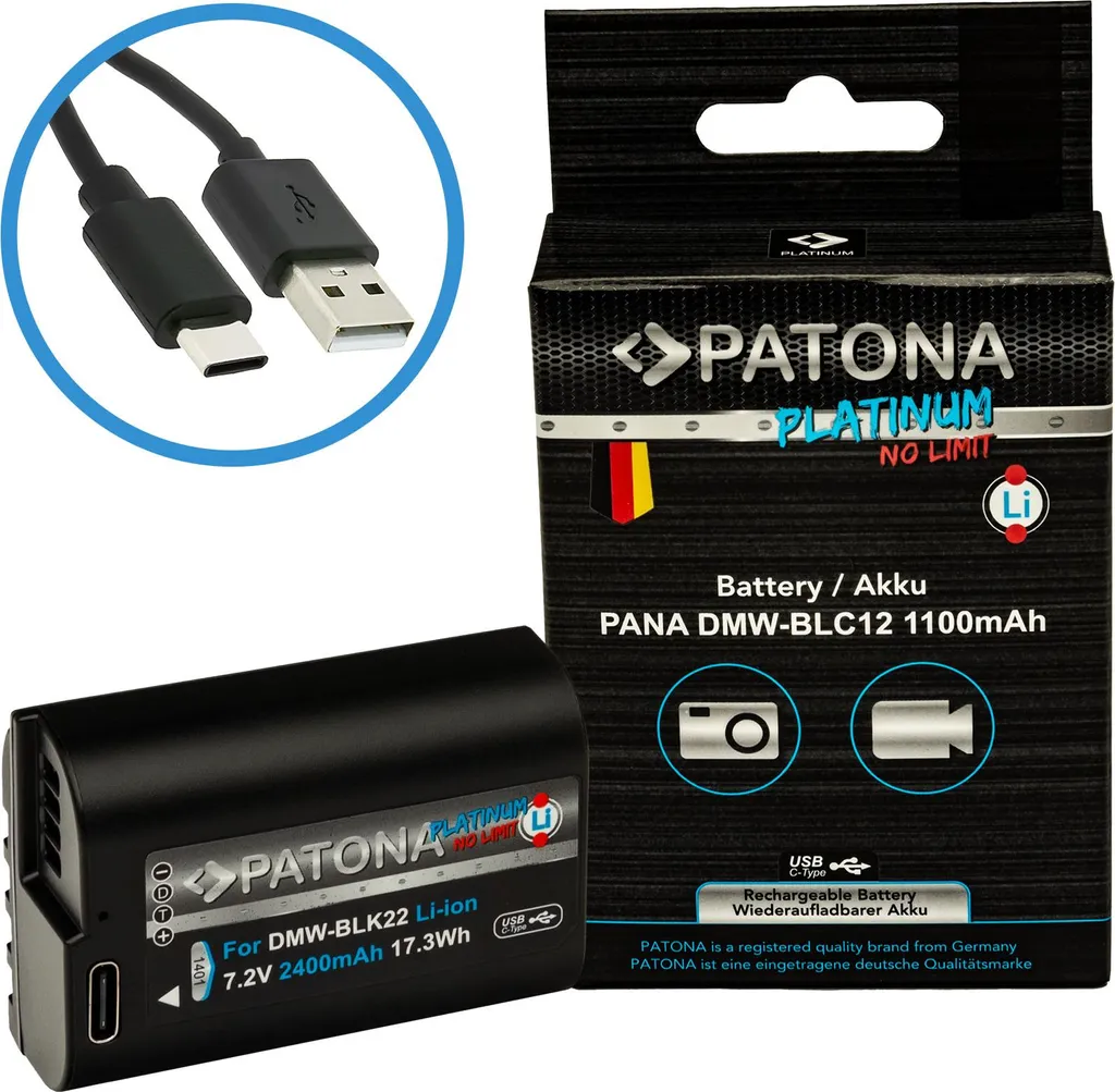 PATONA Platinum DMW-BLC12 USB-C Batteria Panasonic Lumix - Ricambio Premium