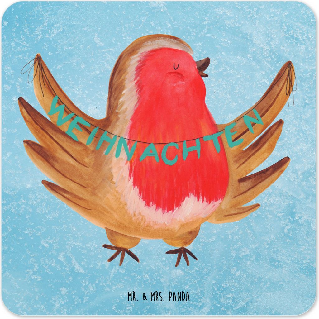 Mr. & Mrs. Panda Untersetzer für Gläser Rotkehlchen Weihnachten 10er Set - Eisblau - Geschenk, Coaster, Tischuntersetzer, Weihnachtsgruß, Frohe,...