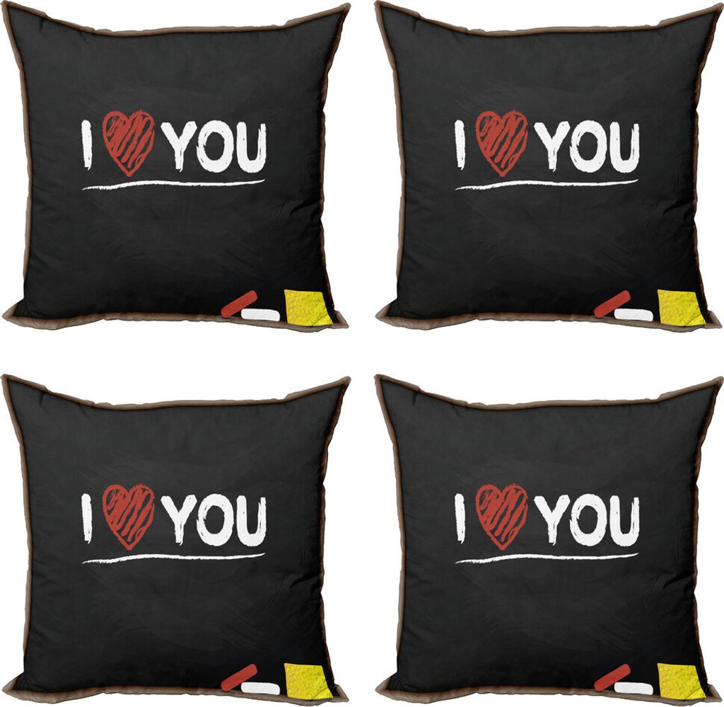 ABAKUHAUS Ich liebe dich Kissenbezug Set (4 Stück), Cartoon Tafel, Moderner Doppelseitiger Digitaldruck, 45 cm x 45 cm, Mehrfarbig