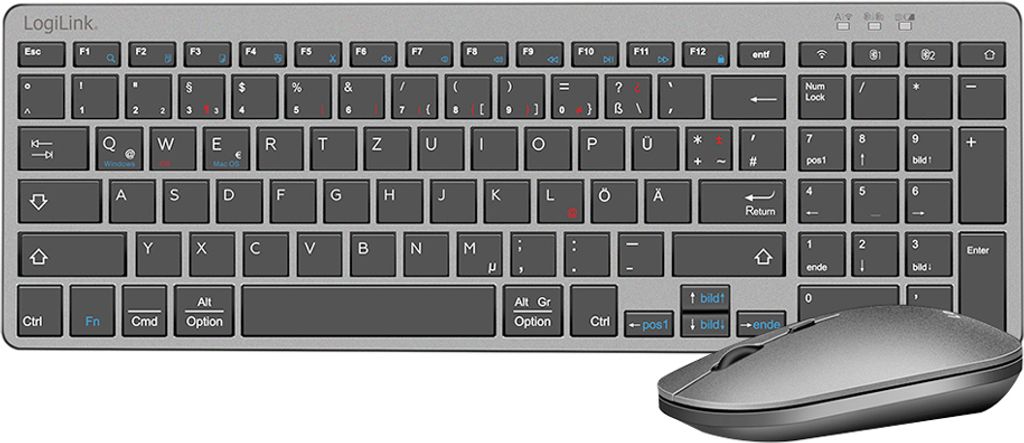 LogiLink ID0215, Kabellos, Bluetooth, QWERTZ, Anthrazit, Produktbild 