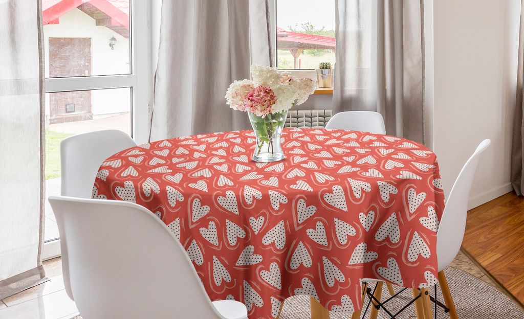 ABAKUHAUS Vintage Valentine Runde Tischdecke, Herz-Tupfen, Kreis Tischdecke Abdeckung für Esszimmer Küche Dekoration, 150 cm, Dark Salmon Blush