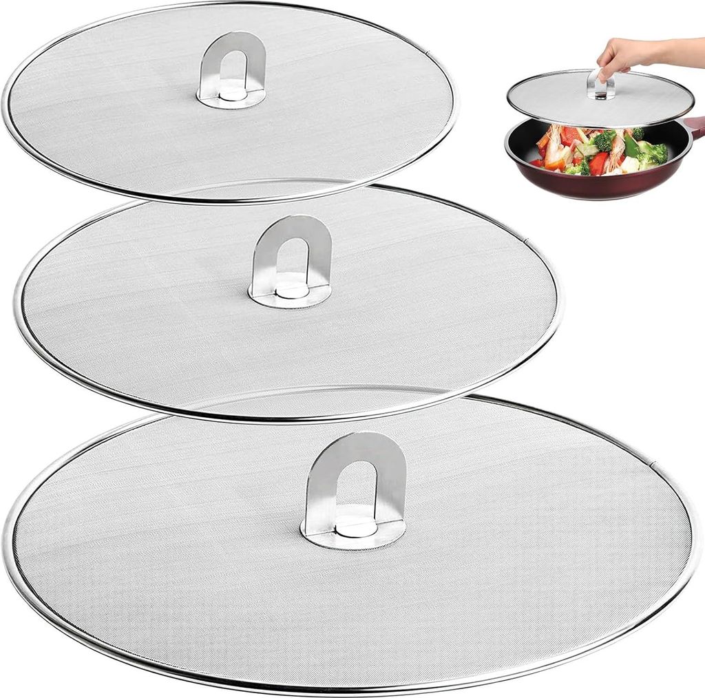 3 Stš¹ck Spritzschutz Pfannen Edelstahl Multi-Use Fettspritzschutz fš¹r Pfanne fš¹r eine Vielzahl von Pfannen Bratpfannen 33cm, 29cm, 25cm