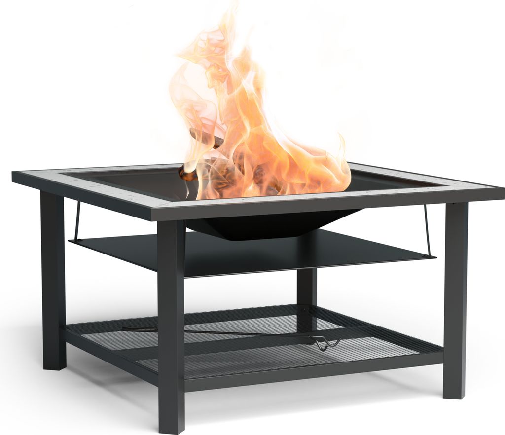 Blumfeldt Merano Avanzato Feuerschale - 3-in-1 Feuerschale Mit Grillrost & Tisch, Robuster Stahlrahmen, Terrazzo-Tischplatte, Inkl. Funkenschutz, H...