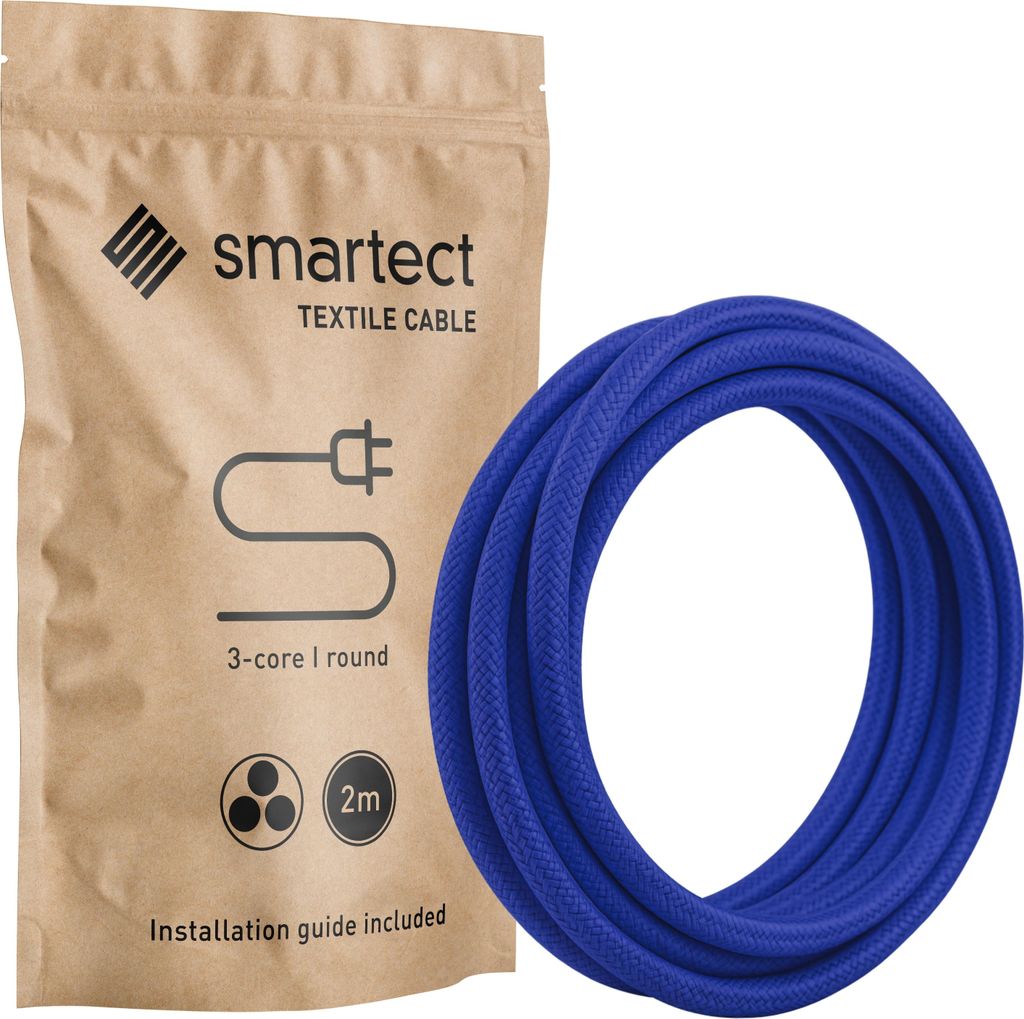 Textilkabel 2 m Blau 3 adrig rund Lampenkabel Stoffkabel Stromkabel Elektrokabel