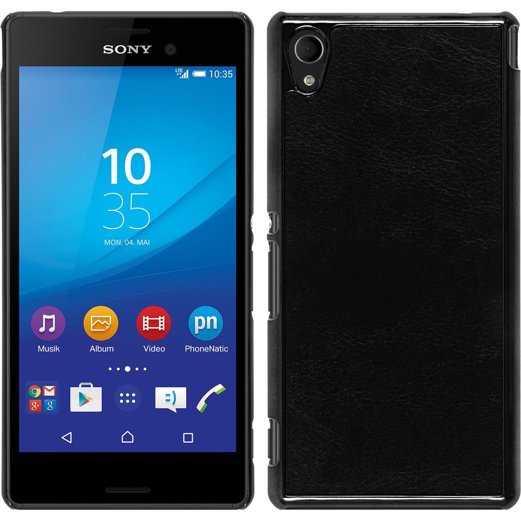 PhoneNatic Case kompatibel mit Sony Xperia M4 Aqua - Hülle schwarz Lederoptik Hard-case + 2 Schutzfolien