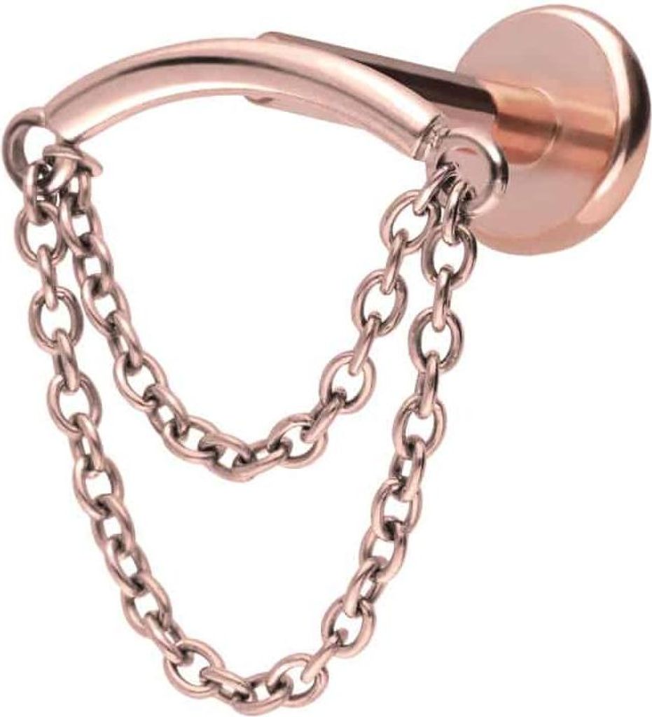 Ohrpiercing, Nasenpiercing Titan Labret mit Push Fit BOGEN + 2 KETTEN RoséGold Stablänge: 10mm | Stabstärke: 1,2mm