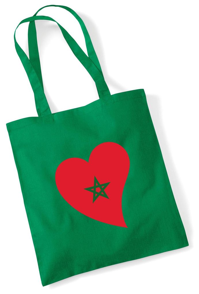 Huuraa Jutebeutel Marokko Flagge Herz 10 Liter Kelly Green Baumwolle Tasche Geschenkidee