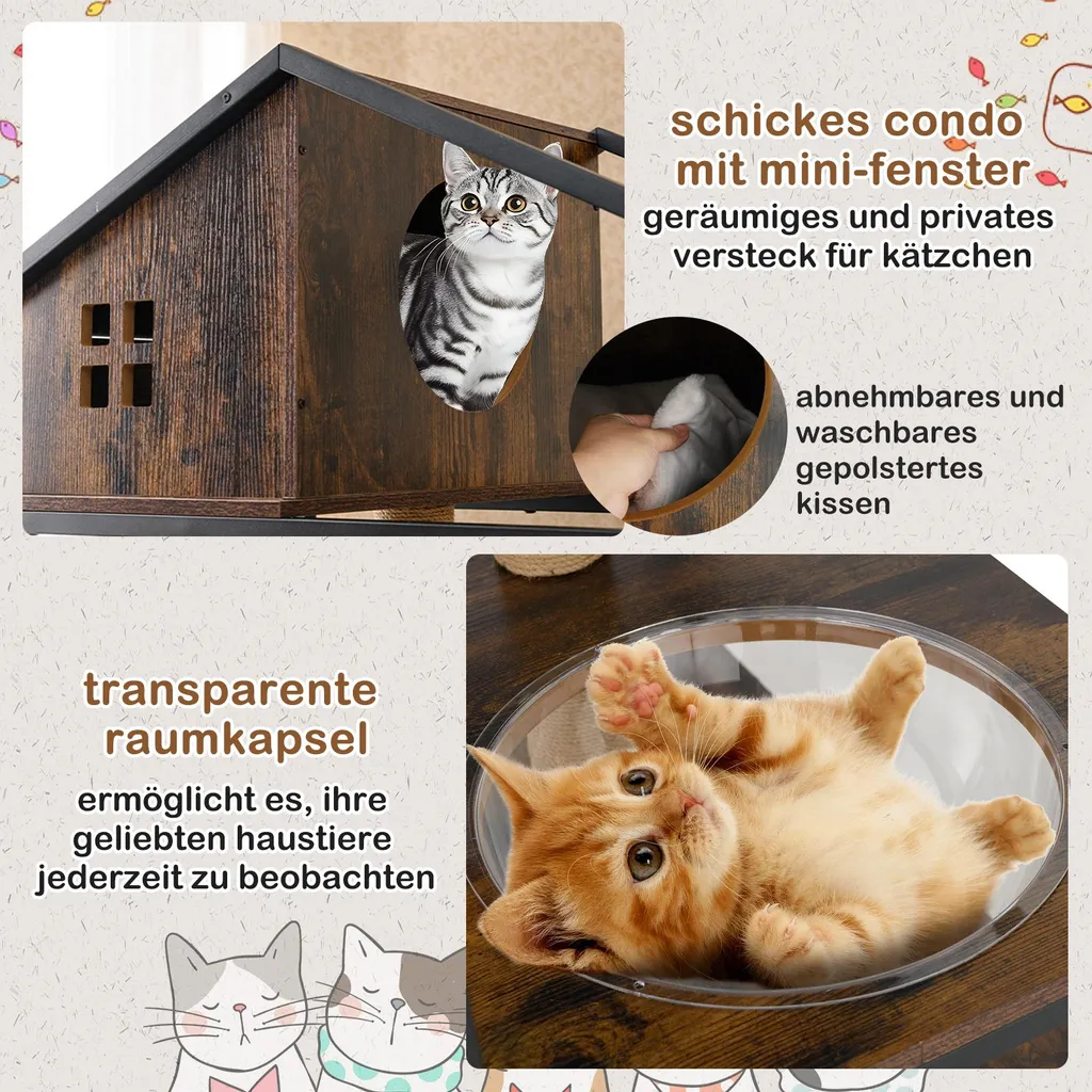 Arbre à chat capsule spatiale et meuble de litière en jute