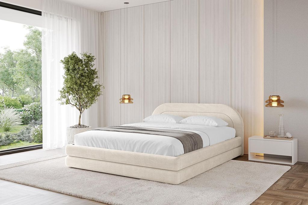 ALTDECOR Polsterbett mit Bettkasten - LERIS-v1 200x200 Beige- Bett mit Matratze H3/H4, Kopfteil, Boxbett, Doppelbett mit Stauraum