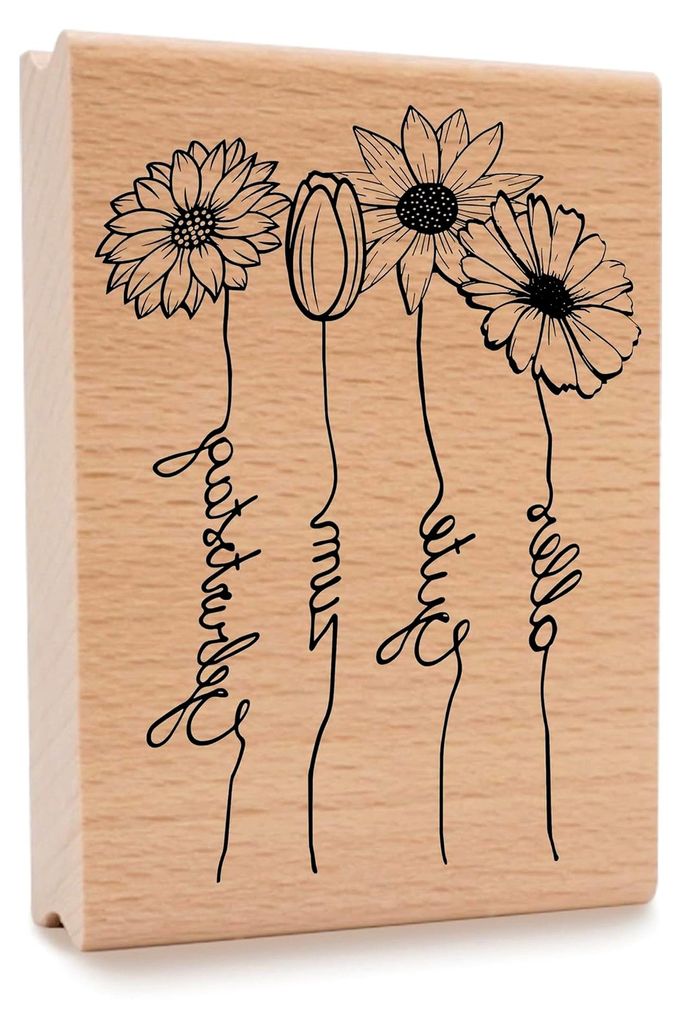 NEWSTAMPS Motivstempel Geburtstagsblumen aus Holz und Gummi für Karten und Geschenke, Holzstempel für Geburtstage, Feiern, Floral, Scrapbooking, ...