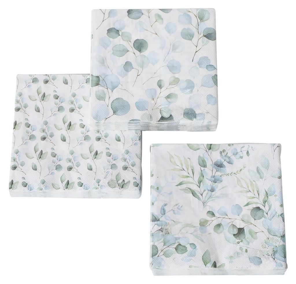 3 x 20 Servietten 'Eukalyptus' weiß, grün - 3-lagig 33 x 33 Produktbild 