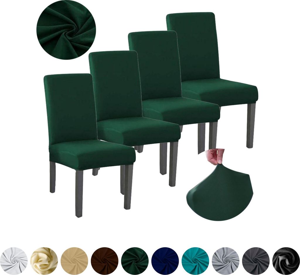 MEBLE ODNOWA, Stuhlhusse, Stuhlbezug, Standardgröße, Glat, Dunkelgrün, 4er, elastisch, Stuhlbezüge, Stuhlhussen, maschinenwaschbar, stretch hü...