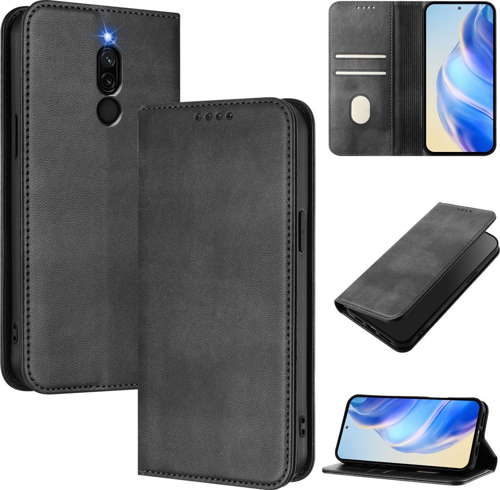 Handyhülle für Xiaomi Redmi 8/Redmi 8A, Vintage Leder RFID Schutz Kartenfach Standfunktion Magnetische Klapphülle Schwarz