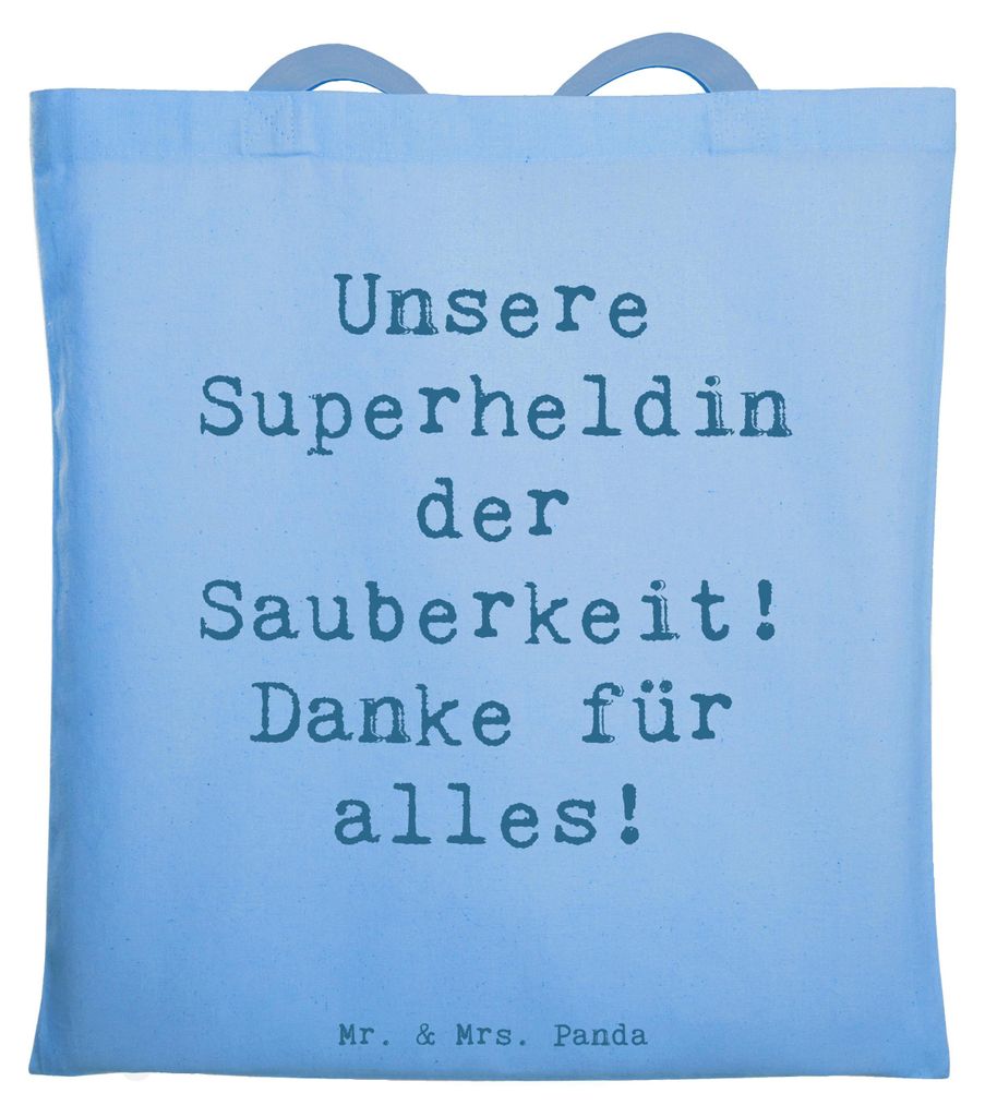 Mr. & Mrs. Panda Schultasche Spruch Putzfrau Superheldin - Sky Blue - Geschenk, Laptoptasche, Danke sagen, Einkaufstasche, Aufmerksamkeit, Dankesge...