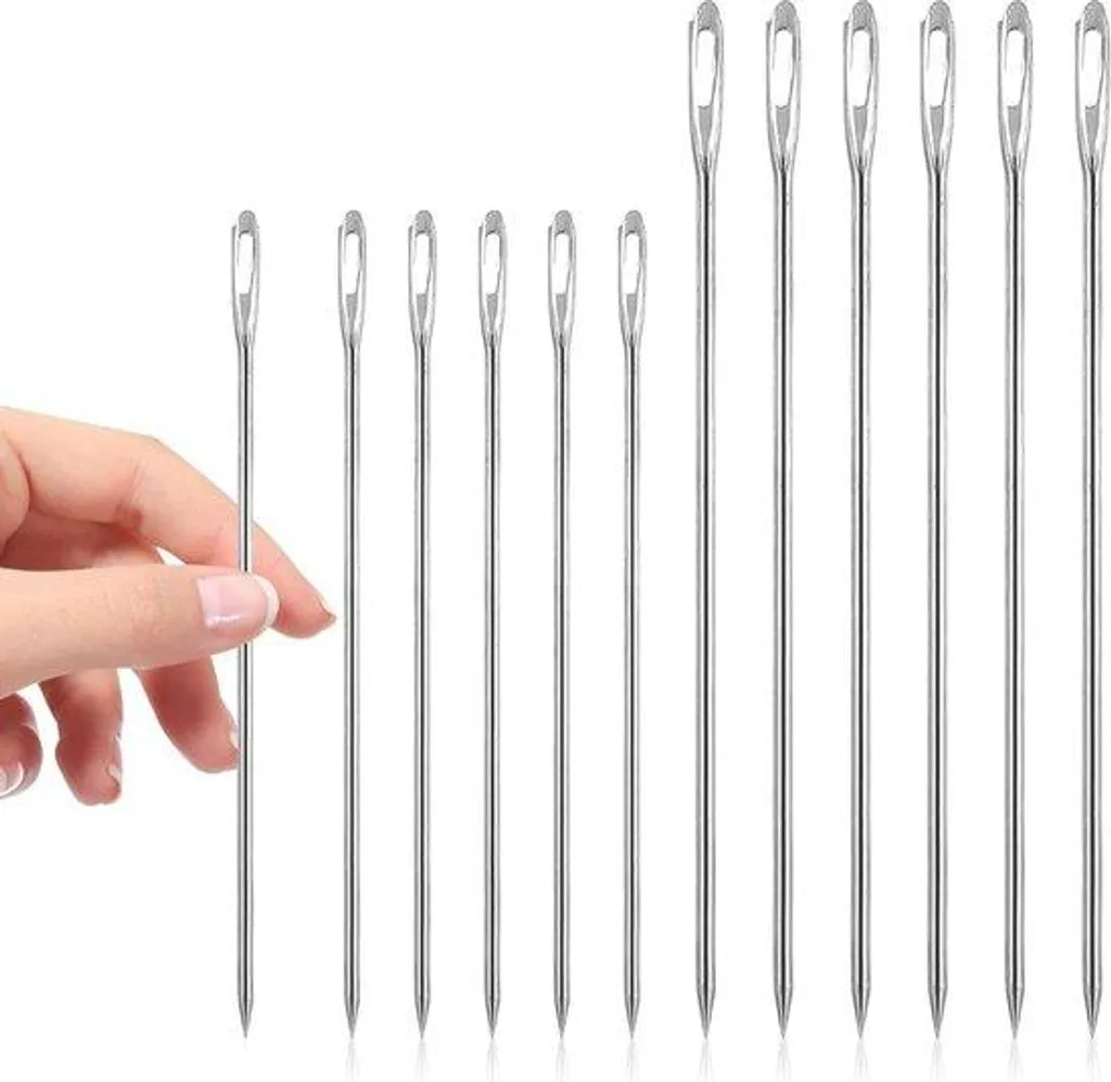 Aiguilles à coudre longues à gros chas - 12 pièces inox de 9 et 17 cm