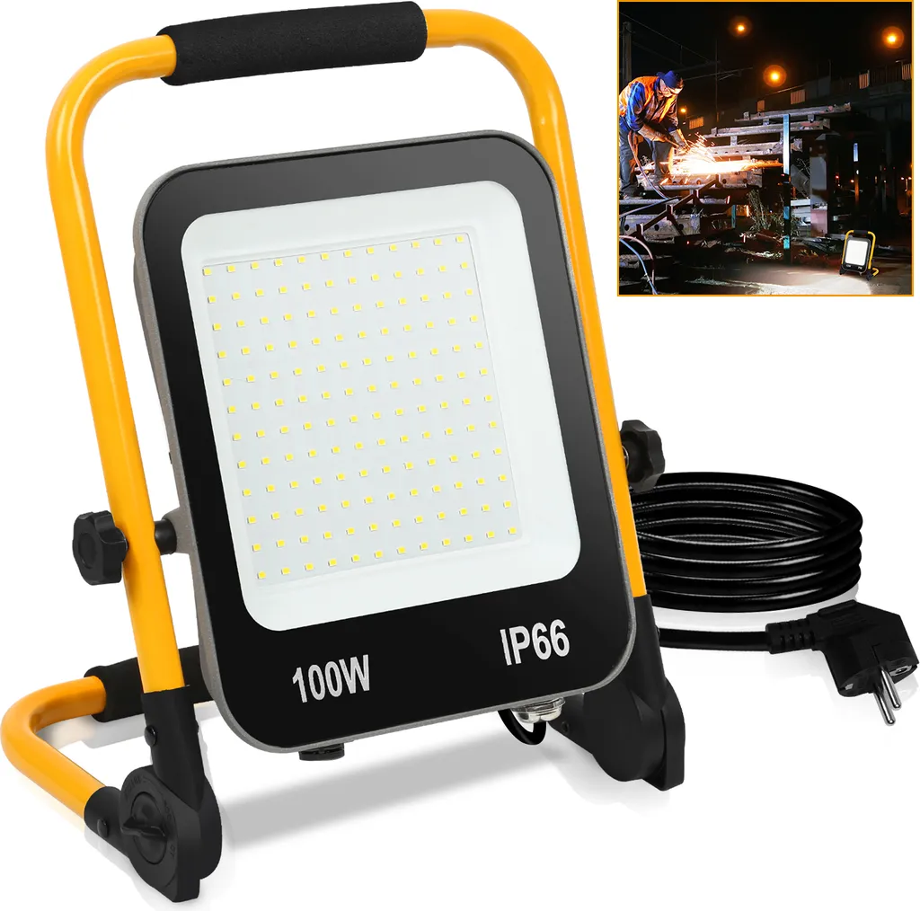 Faro da Cantiere LED 100W SWANEW: Proiettore con Treppiede Regolabile - 1