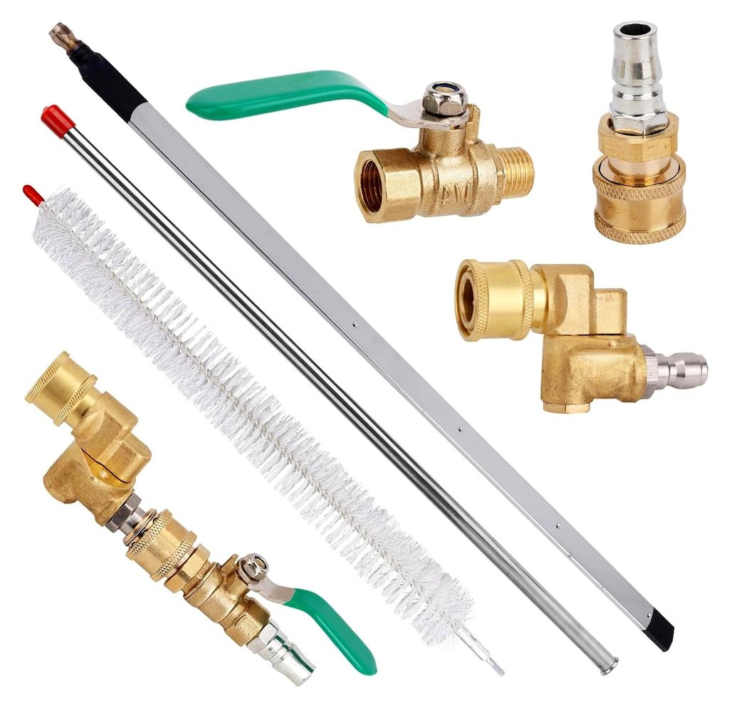 6-teiliges 4-Loch 58 cm Kühlerreinigungswerkzeug Set mit Ventilschalter, Steckverbindern, Bürste und Metallstange für die Reinigung von Autos un...