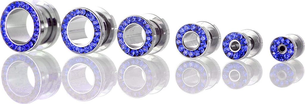 Ohr Flesh Stahl Tunnel Piercing Screw On - mit Kristallen Steinen Blau - 1903.SA.3mm