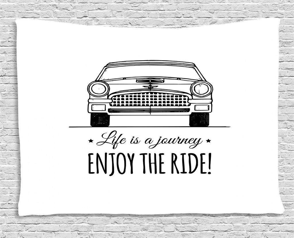 ABAKUHAUS Genießen Sie die Fahrt Wandteppich, Vintage Automobil, Wohnzimmer Schlafzimmer Heim Seidiges Satin Wandteppich, 150 x 100 cm, Schwarz un...