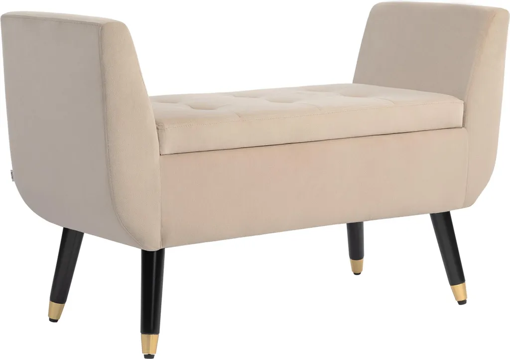 Banquette d'Entrée Beige avec Coffre de Rangement et Accoudoirs