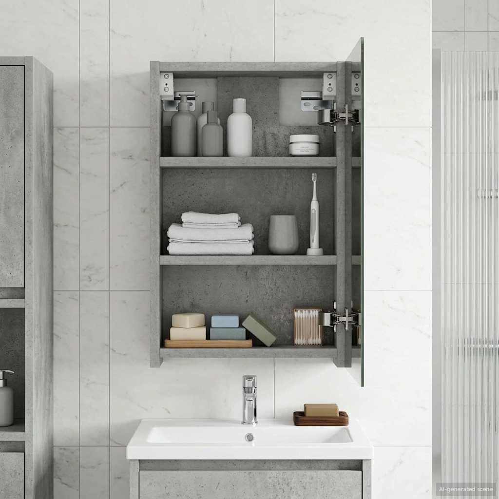 Badezimmerspiegelschrank mit Regal Beton Grau 30 x 10,5 x 50 cm - Badspiegel DE1772