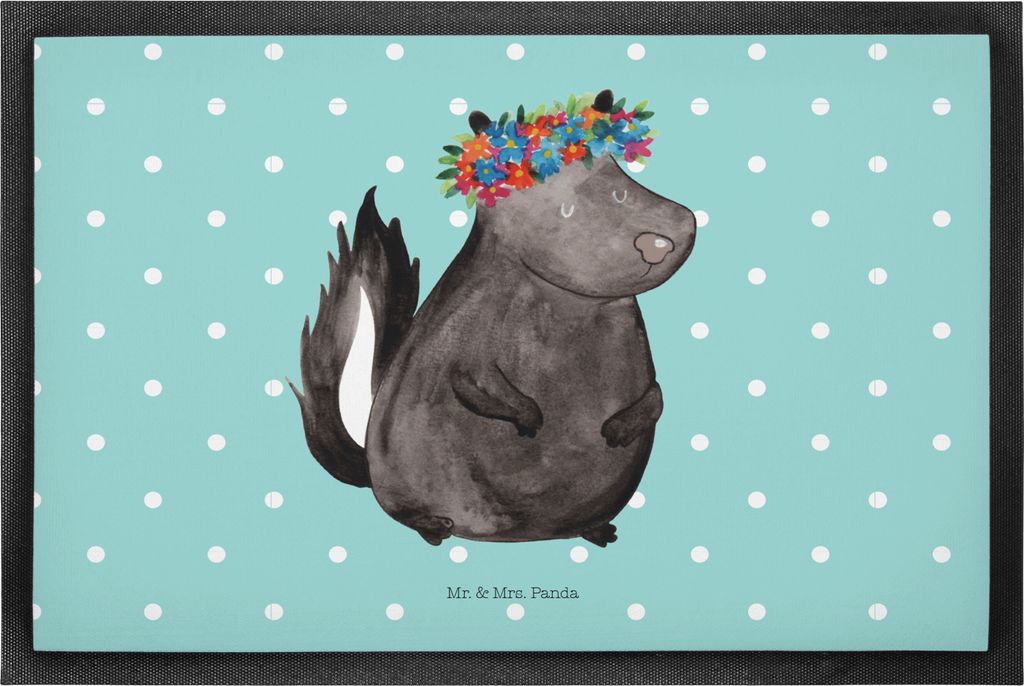 Mr. & Mrs. Panda fußmatte Stinktier Mädchen 50 x 75 cm - Türkis Pastell - Geschenk, Bodenvorleger, Skunk, flurmatte, Wildtier, Türmatte, Namast...