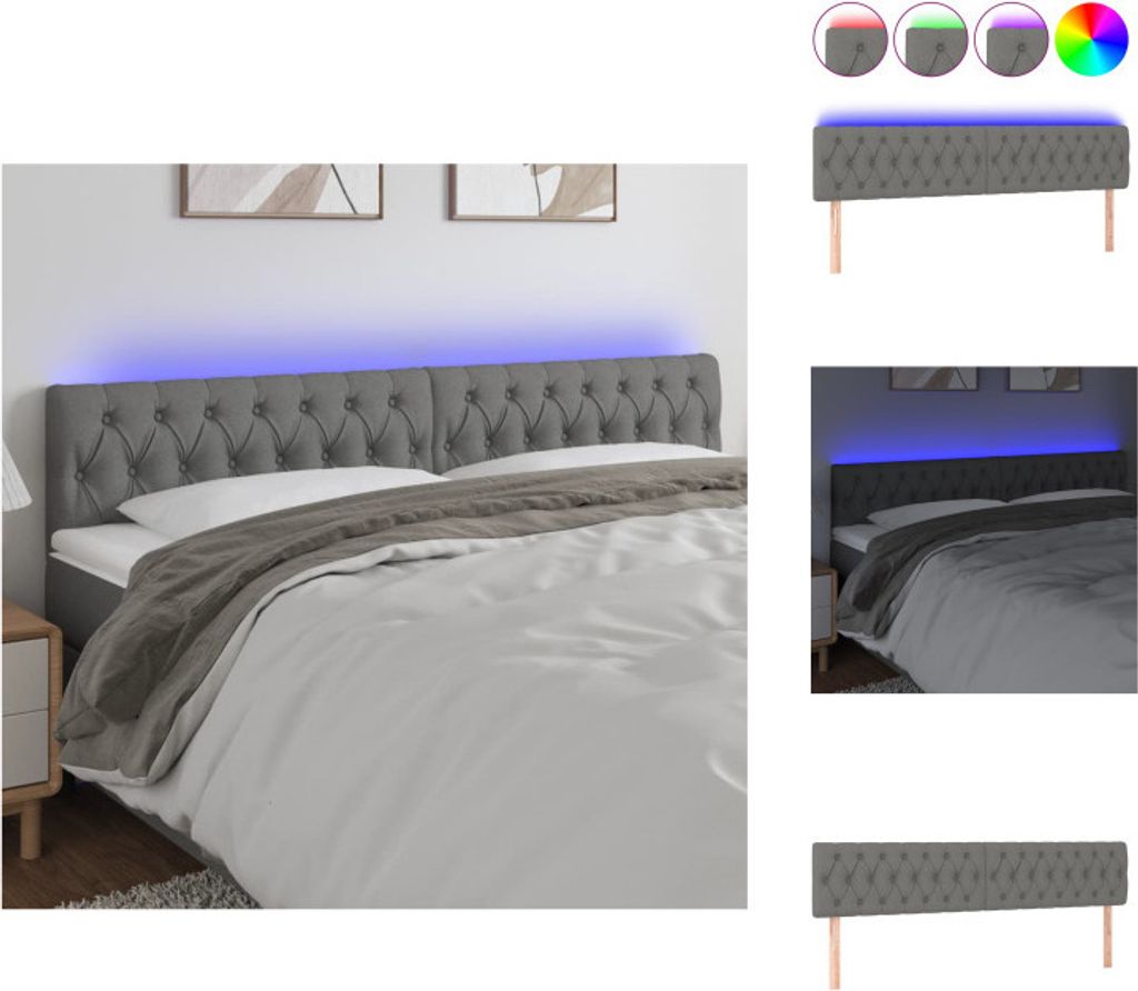 vidaXL LED Kopfteil Dunkelgrau 200x7x78/88 cm Stoff - Kopf- & Fußenden