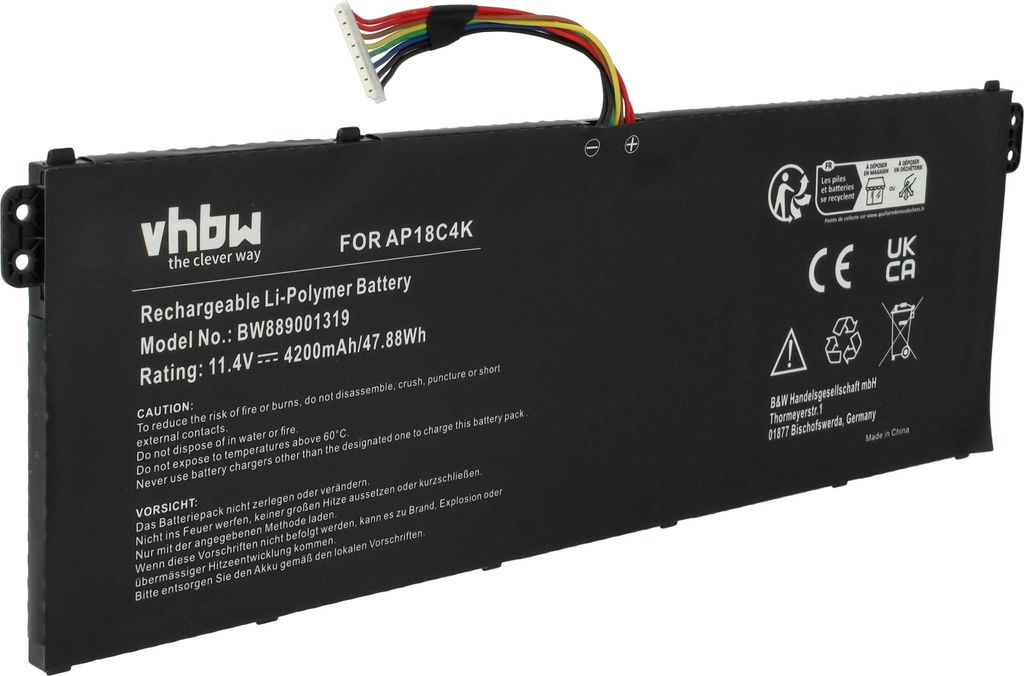 vhbw Akku Ersatz für Acer AP18C4K, AP18C8K, KT.00304.012, Produktbild 