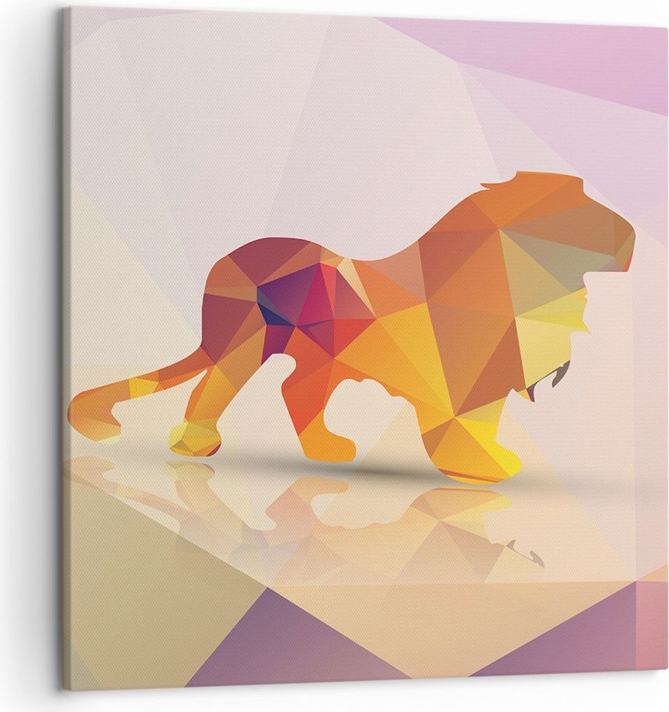 Bild auf Leinwand - Leinwandbild - Löwe Illustration modern - 50x50cm - Wand Bild - Wanddeko - Leinwanddruck - Bilder - Kunstdruck - Wanddekoratio...