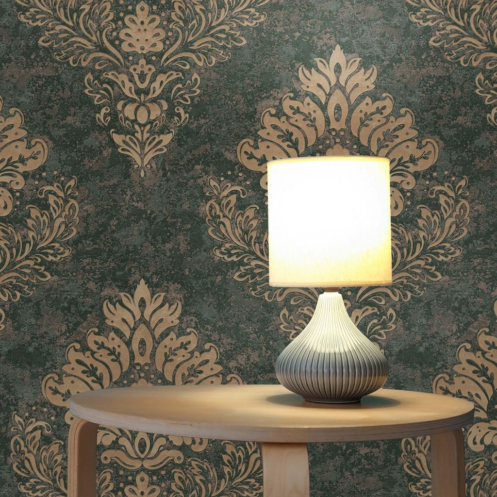 TADESSI Tapete Barock Gioele M1-No.633 Vliestapete Grün Gold BarockTapete mit Ornamenten Wohnzimmer Schlafzimmer Küche