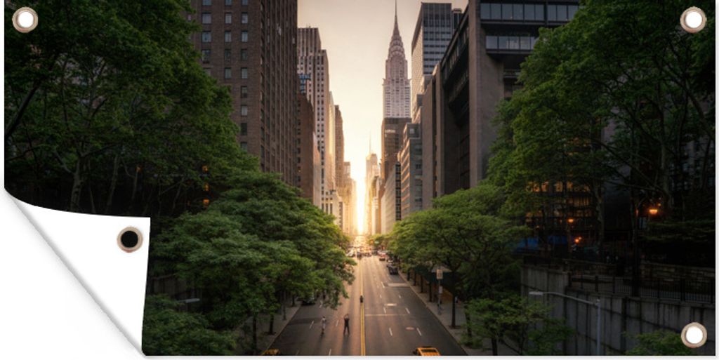 MuchoWow 80x40 cm Outdoor-Poster Gartendeko Sichtschutz Garten Poster für den Garten New Yorker Straße am Morgen