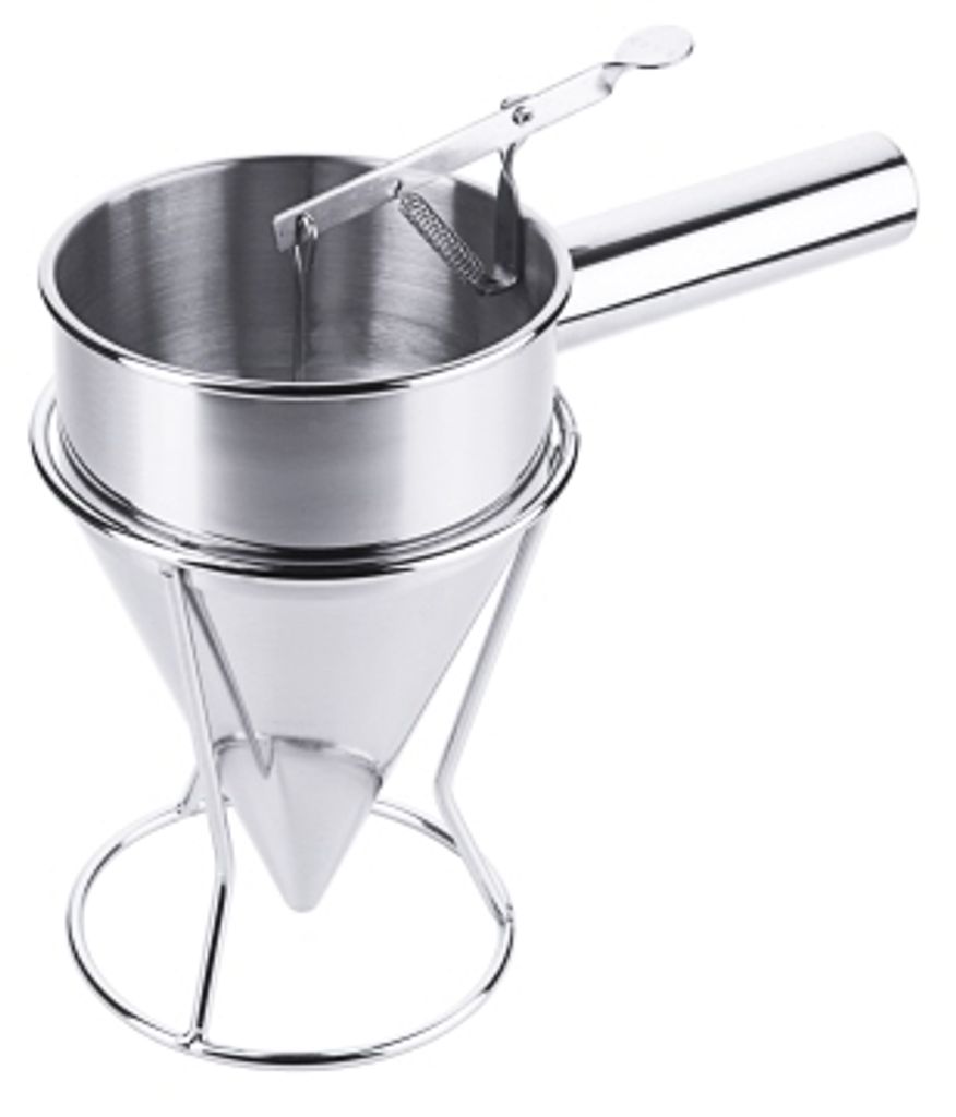 Contacto Fondanttrichter aus Edelstahl, mit Ständer, Durchlauföffnung 8 mm, 1350 ml, Ø 13 x H20 cm
