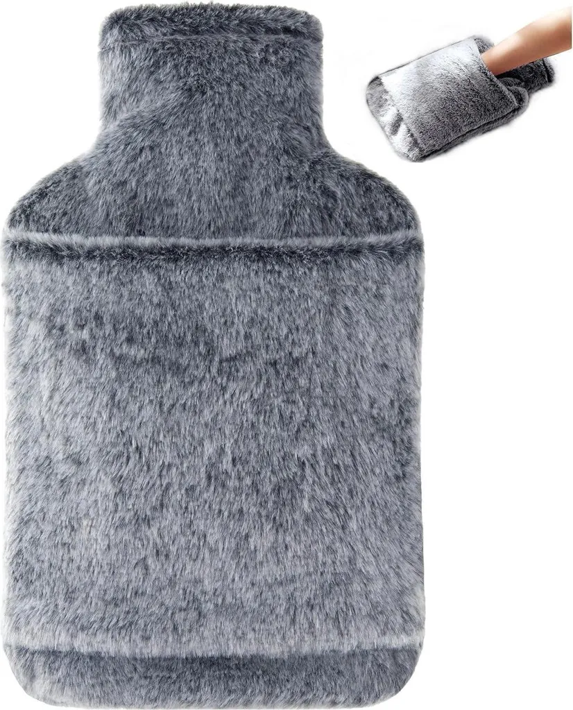 Samply Bouillotte 2L avec Housse Douce Grise - Idéal Nuits Froides