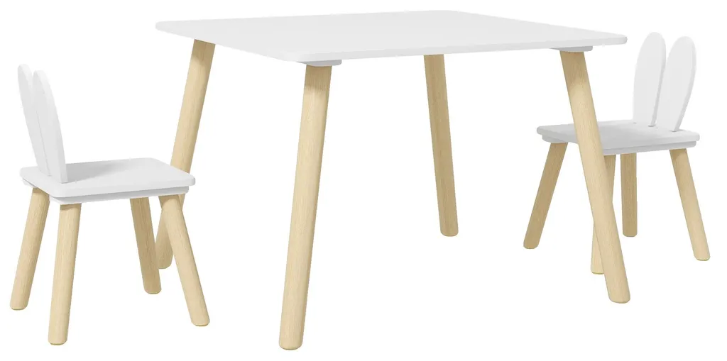 Table et chaises pour enfants blanc 60x60cm en bois haute résistance