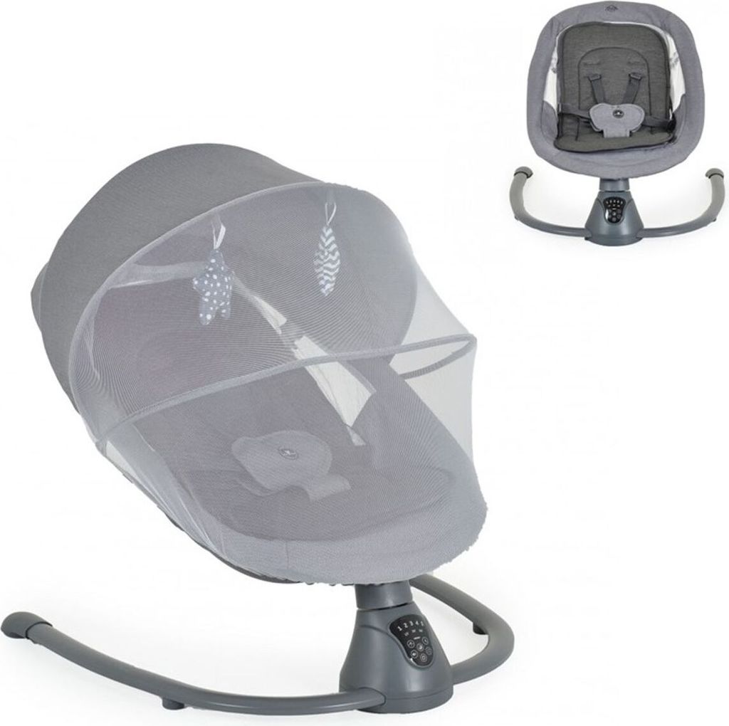Cangaroo Babywippe elektrisch Zara Schaukelfunktion, Musik, Timer, Moskitonetz dunkelgrau