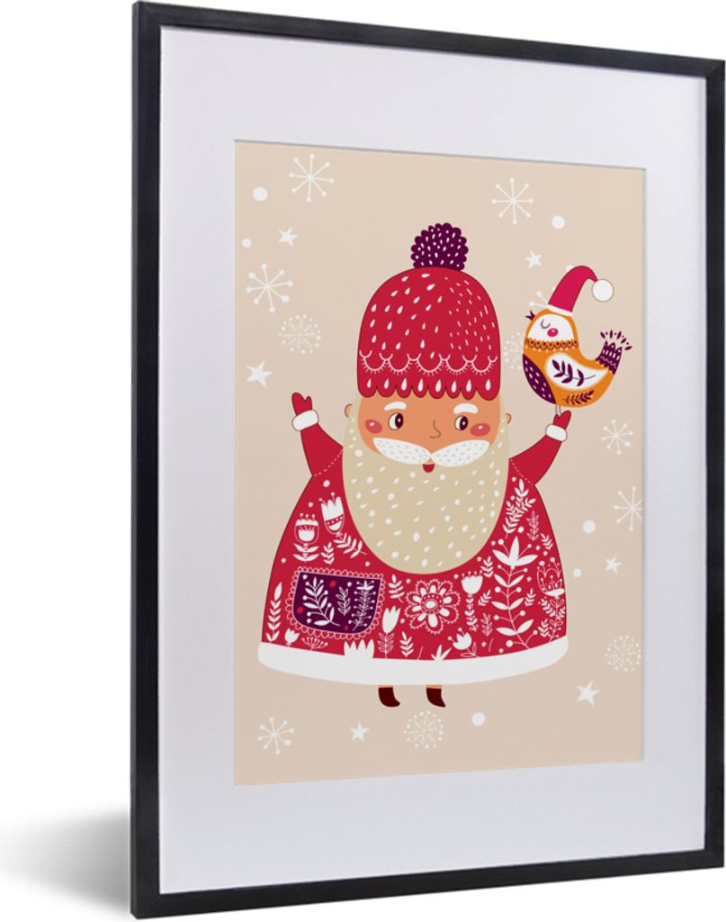 MuchoWow MuchoWow Gerahmtes Poster Weihnachten - Vogel - Schnee - Weihnachtsmann - Winter 30x40 cm - Poster mit zchwarzem Bilderrahmen - Wandpo...