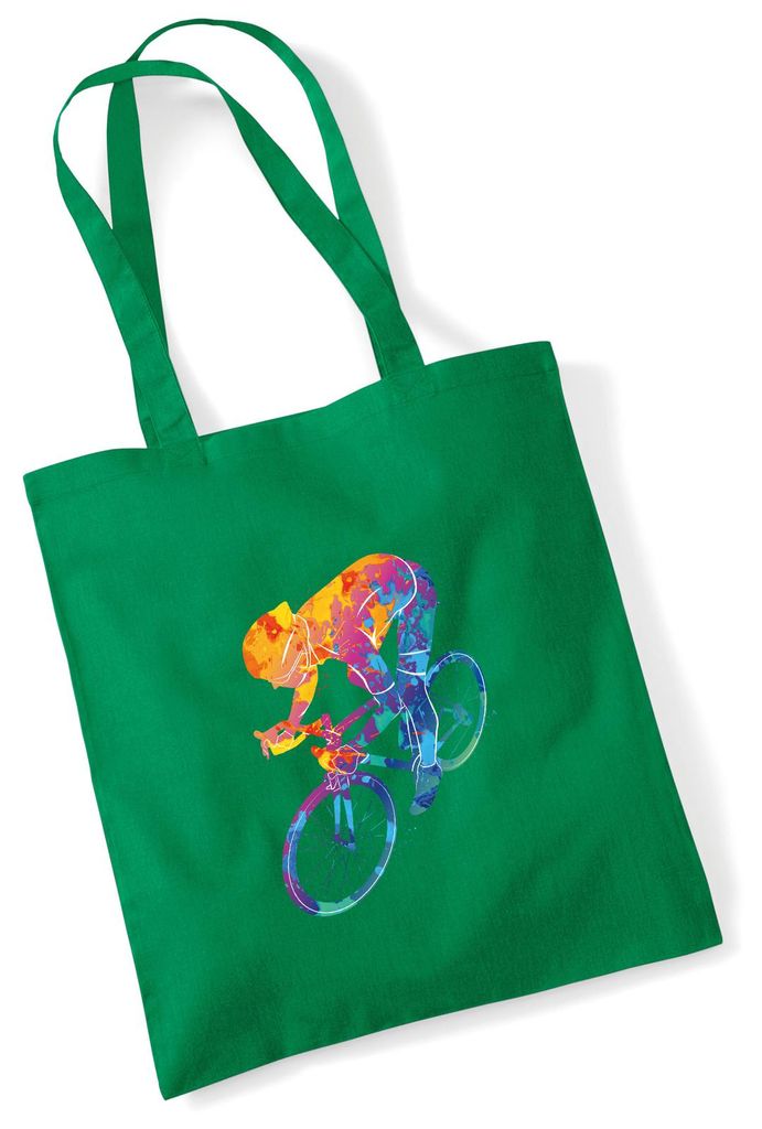 Huuraa Jutebeutel Radsport bunte Silhouette 10 Liter Kelly Green Baumwolle Tasche Geschenkidee