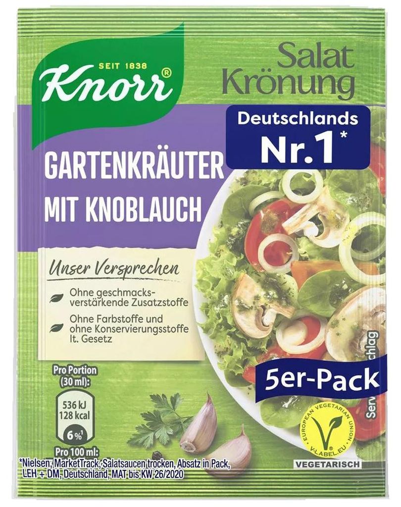 Knorr Salatkrönung Gartenkräuter Knoblauch Dressing 5x 8g Produktbild 