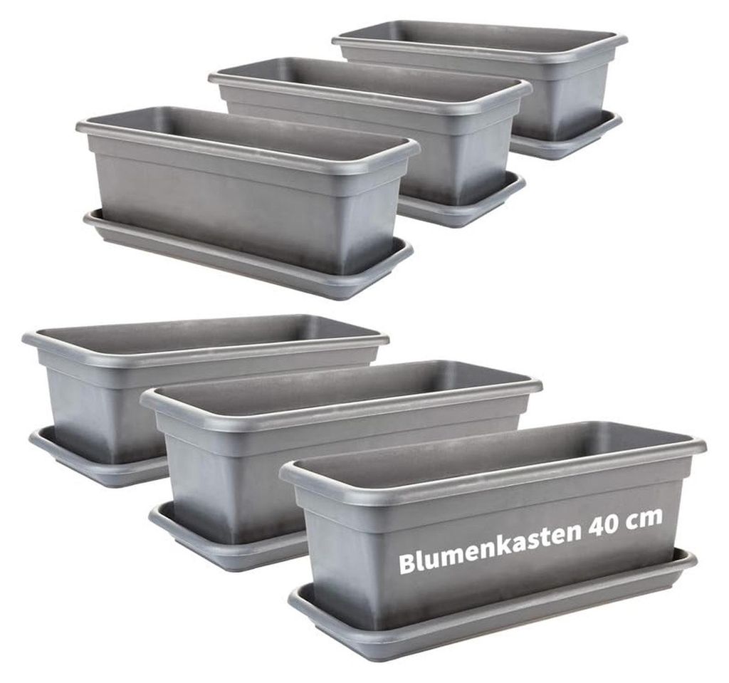 Blumenkasten anthrazit 6er Set mit Untersetzer für Balkon Produktbild 
