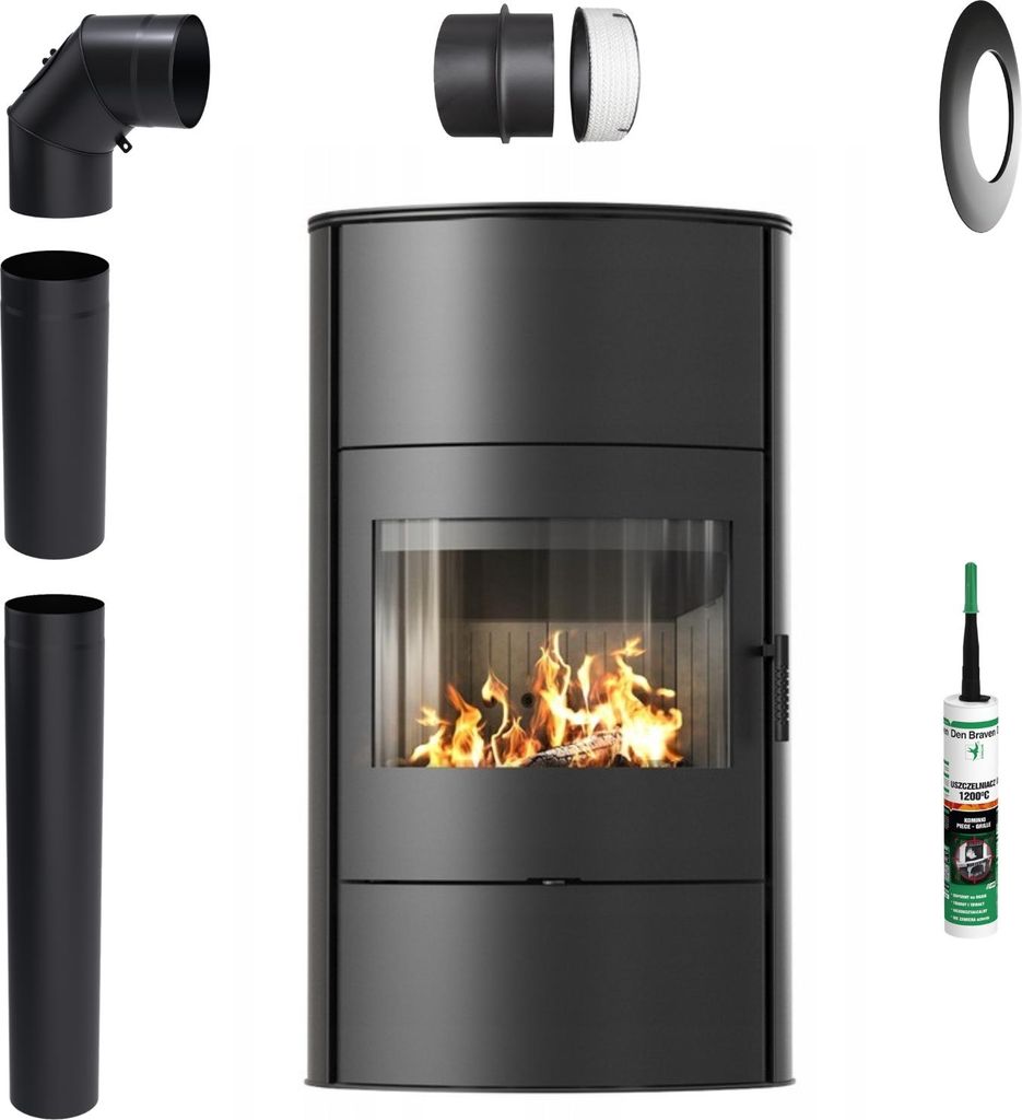 Freistehender Kaminofen KRATKI ROLLO/W 2 10kW für Wohnzimmer Holzofen Set