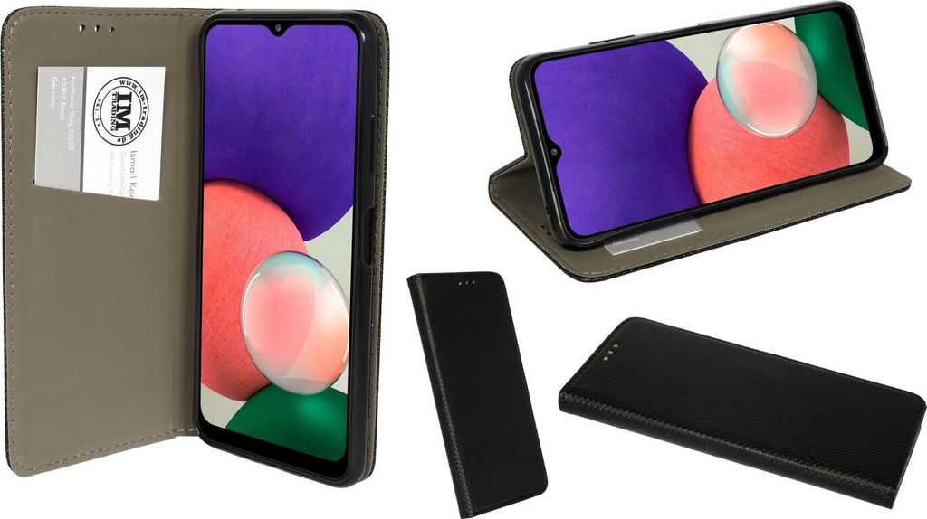 cofi1453 Buch Tasche Smart für SAMSUNG GALAXY A22 5G ( A226B ) Handy Hülle Etui Brieftasche Schutzhülle mit Standfunktion, Kartenfach Schwarz