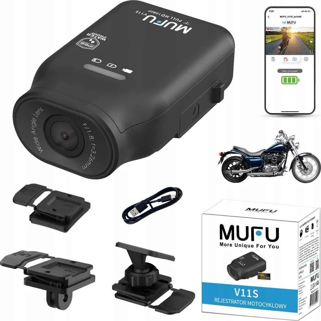 Dashcam Moto MUFU V11S Caméra Embarquée Étanche IP66 Batterie 7h