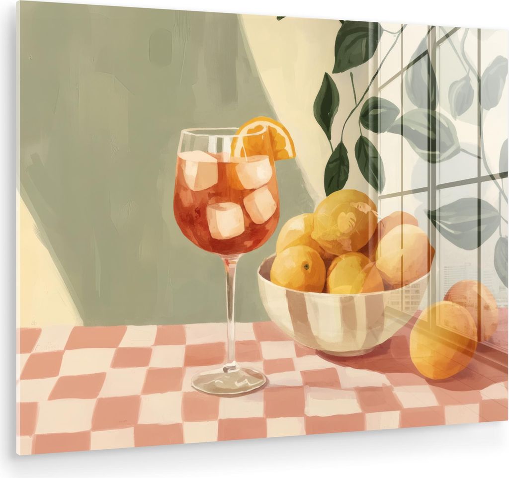 MuchoWow Glasbilder - Bilder auf Wandbild - Foto auf Glas Zitronen - Glas - Tischtuch - Blockiert 40x30 cm Wanddekoration aus Glas - Acrylglasbild ...